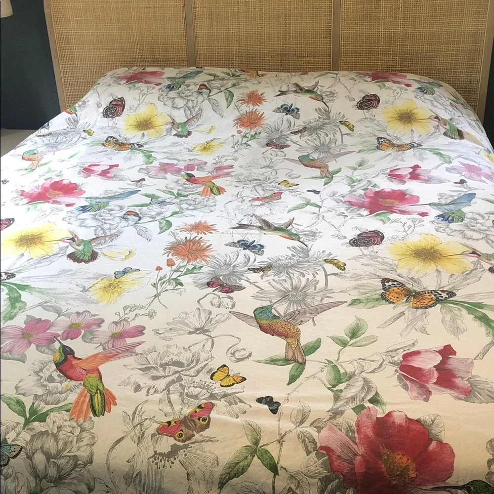 Pottery Barn 100% Cotton Full/Queen Duvet Cover Hummingbirds Butterflies Floral
